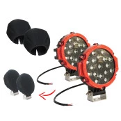 KIT / COMBO - Par de Farol de Milha Led 17 Leds com Armação Vermelha 17,5cm + Capa em Neoprene