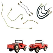 Kit Canos e Mangueiras Freio Jeep Willys/Ford 2 flexíveis dianteiros + 2 Canos + 2 Flexíveis traseiros + Canos Traseiro