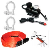 Kit Resgate para Automóvel Com ferramenta Multi Funções,  Cinta Reboque, 2 Anilhas Reboque, Compressor de ar para Pneus