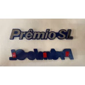 Emblema Fiat Premio SL Letra Cromada Fundo Azul
