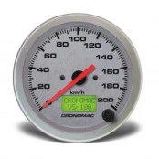 Velocímetro 100mm Eletrônico 200 Km/h com Display Digital Linha Racing na cor Prata