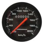 Velocímetro Cronomac 85mm Linha Street - Aro e Fundo Pretos / Ponteiro Laranja / Grafia Branca