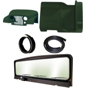 Combo: Carroceria em Fibra para Jeep CJ5  Na Cor Verde Militar + Quadro c/ 3 Limpadores + Borrachas do Capô e do Quadro