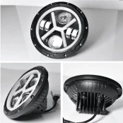 Par de Faróis Angel Eyes Cara Preta Fundo Black 9-36v 7 Polegadas