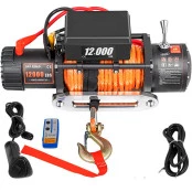 Guincho Elétrico 12000 lbs Cabo de Kevlar Winch c/ 2 Controles p/ Jeep Rural F75 Troller L200 Hilux Bandeirante
