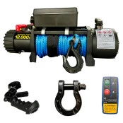 Guincho Elétrico 12.000 LBS Cabo Kevlar Azul com Gancho, Anilha Especial e Dois Controles Remotos