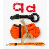 Kit com Cabo Kevlar 28mts 10mm Laranja + Patesca Off Road + Anilha Manilha Curva 3/4 Vermelha + Cordão Chaveiro e Boné 
