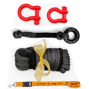 Kit com Cabo Kevlar 28mts 10mm + Patesca Off Road + Anilha Manilha Curva 3/4 Vermelha + Cordão Chaveiro e Boné de Brinde