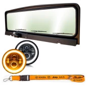 Kit com Quadro de Parabrisa Jeep Willys e Ford de 3 Limpadores + 2 Faróis LED Angel Eyes + Cordão e Boné