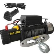 Guincho 12.000 LBS com Cabo de Kevlar Cinza Prata e Controle com Fio Dissipador de Calor, Garantia 1 ano