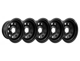Jogo c/ 5 Rodas Daytona Black em Aço,  15x8 5 Furos de 165,1 (estilo Mangels)  para Land Rover defender 90, 110 e 130, d