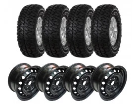 Combo: 4 Rodas de aço 17x8 6 furos de 139.7 + 4 Pneus 286/75 R16 Gt Radial Adventuro - Mud Terrain para Trilhas