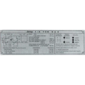 Placa / Plaqueta Militar para Jeep Willys, Rural e F-75 - 3 marchas - Cor Alumínio