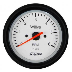 Relógio RPM -  Conta Giros Jeep Willys , pode ser utlizado no 4 e 6 cilindros  fundo branco  ponteiro laranja aro preto para jeep willys cj2 / cj3 / cj5