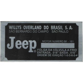 Placa de Identificação do Número de Série do Motor para Jeep Willys / Rura e F-75