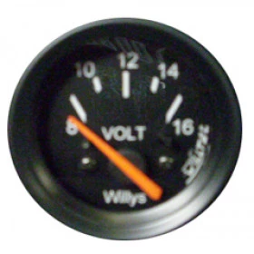 Relogio Medidor Indicador do Voltimetro 52mm Fundo Preto Ponteiro Laranja e Aro Preto para Jeep Willys