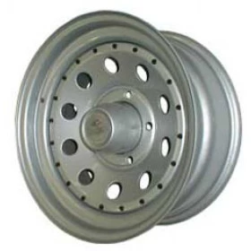 Roda modelo Modular Estilo Mangels aro 15x8 na cor Prata Furacao Jeep, Suzuki, Niva, F1000 - 5 Furos (Sem Calota) 