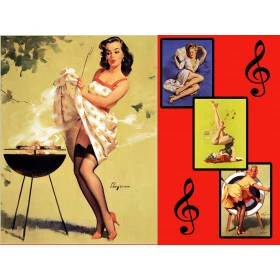 Quadros Decorativos Retro (Imagens Retro) - Tema: Pin-Up Churrasco - Ref: 7093/SA