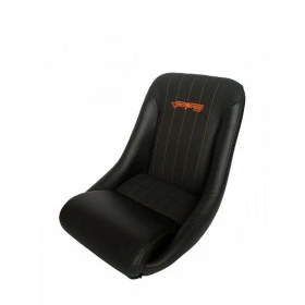 Banco Estilo Retrô Fixo BA05 San Marino em Courvin Preto c/ Bordado Laranja - Ideal para Roadster ou Spiders