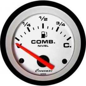 Relógio Elétrico Indicador de Nível de Combustivel Cronomac Street 52mm - Fundo Branco - Ponteiro Laranja
