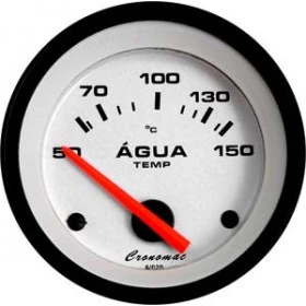 Termômetro Elétrico de Água Cronomac Street 52mm / Fundo Branco - Ponteiro Laranja