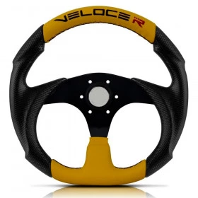 Volante Esportivo Preto com Amarelo com cubo para todos os veículos diâmetro 330 mm