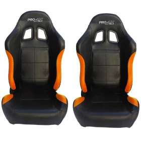 Par de Banco Concha Reclinável Preto com Laranja  X1 Seat – AUS - Feito em Espuma Injetada - Acompanha trilhos universai