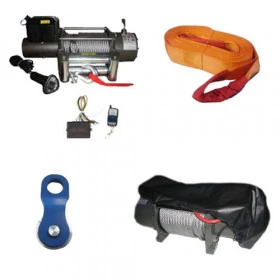 Combo Guincho Elétrico Winch 16.000lbs / 7240 Kg + 1 controle com  fio  + 1 capa protetora do guincho + patesca + cinta