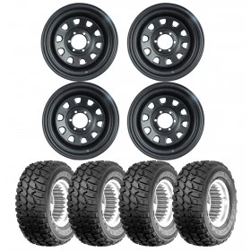 Combo Troller/Pick up  -4 rodas Roda 16x8 - 6 Furos de 139.7 Daytona Black em Aço (Reforçada) Estilo Mangels Preto Fosco