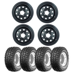 Combo Jeep -4 rodas Roda 16x8 - 5 Furos de 139.7 Daytona Black em Aço (Reforçada) Estilo Mangels Preto Fosco Eletrostáti