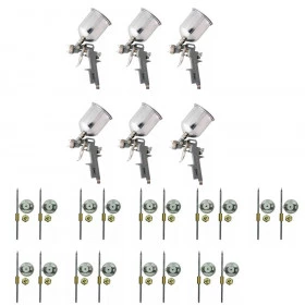 Jogo Com  6 Pistolas de Pintura Profissional  com 18 Bicos e  6 Copos 1L