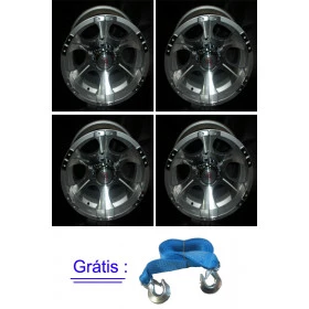 5 Roda Prata e diamantada 5 furos FortWell em liga leve especial na medida 15x8,5 off set negativo -28 reforçada para trilha ( serve em Jeep, F1000, Suzuki, Niva, Vitara ) + Grátis 1 cinta 4 toneladas