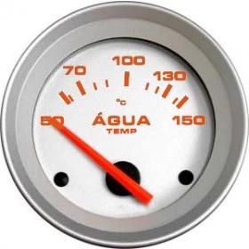 Termômetro Elétrico de Água Linha Racing 52mm / Grafia e Ponteiro Laranja Fundo em Aço Escovado 