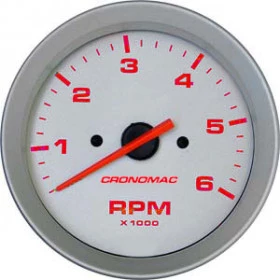 Contagiros Cronomac 100mm / 6RPM - Diesel - Linha Racing - Fundo e Aro em Alumínio escovado / Grafia e Ponteiro