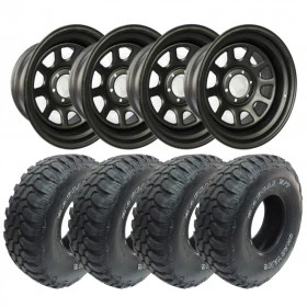 Combo: 4 Rodas Daytona 17x8 6 Furos de 139,7 feita em aço reforçado off set negativo -25 + 4 Pneus 35x12,5 R17 MT - Mud