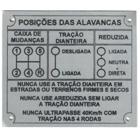 Placa / Plaqueta para Jeep Willys, Rural e F-75 com Câmbio Chevete ou Clark 5 marchas - Cor Alumínio