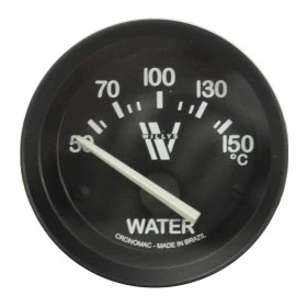 Termometro Elétrico da Água 52mm - Linha especial Jeep Willys - Aro e Fundo Pretos / Grafia e Ponteiro Bra