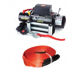 Combo: Guincho Elétrico Winch 9.000lbs 12v Pró Line / Linha Profissional + Cinta Reboque 6M / 12 Ton.