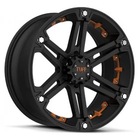 Jogo com 4 Rodas Tuff Wheel Black / Yellow 15x8, 6 Furos de 139,7 para Troller, L-200 / Triton, Hilux, Toyota Bandeirant