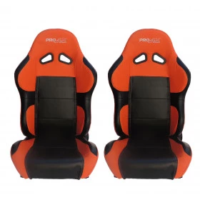 Par de Bancos Concha Reclinável Preto com Laranja X1 Seat – AUS - Feito em Espuma Injetada - importado acompanha trilhos
