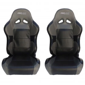 Par de Bancos Concha Reclinável Preto com Cinza X1 Seat – AUS - Feito em Espuma Injetada - importado acompanha trilhos u