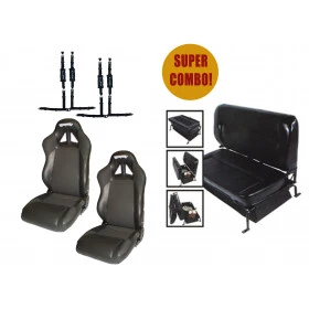    SUPER COMBO! Bancos Dianteiros em Concha + Banco Traseiro - GRÁTIS  Cinto para Jeep Willys CJ5
