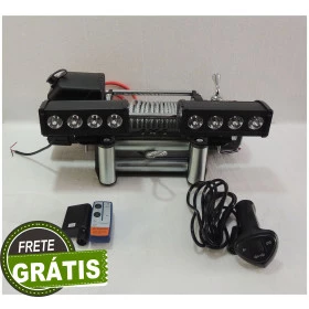 COMBO: Guincho Elétrico 16.000lbs com 2 Controles + Par de Farois de LEDS 40 w +Suporte de Farol