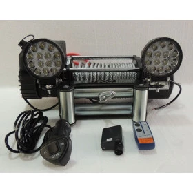 COMBO: Guincho Elétrico Winch 9.000lbs + Controle remoto sem fio + Dissipador de calor + Solenoide Blindado + Par de Far