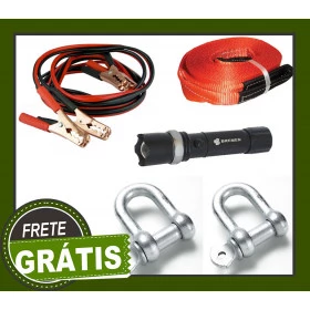 Kit Emergência - Cabo de carga de bateria (Cabo de Chupeta) + 1 Cinta reboque 3 metros / 5 Ton. + 2 anilhas + Lanterna d