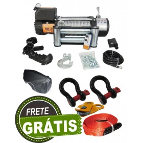 SUPER COMBO: Guincho Elétrico Winch 9.000lbs / 4310kg + 2 Controles + Solenoide Blindado + 2 Anilhas + 1 Patesca + 1 Cinta 10 Toneladas