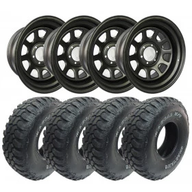 Combo: 4 Rodas Daytona 17x8 6 Furos de 139,7 feita em aço reforçado off set negativo -25 + 4 Pneus 35x12,5 R 17 Mud Terr