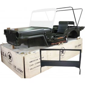 Carroceria para Jeep Willys Cj3A 1951 com Quadro Para-brisa Bipartido - Militarizada, em chapa original de época modelo