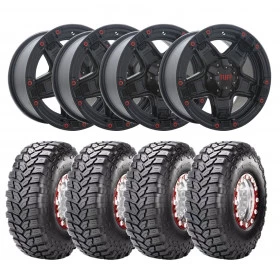 SUPER COMBO: 4 Pneus 40/15,5 R 22 modelos Trepador Mud Maxxis + 4 Rodas Tuff  22x9,5  Black, 6 furos de 139,7