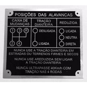 Plaqueta / placa de posições das alavancas Jeep / Rural e F-75 4 marchas com Câmbio original  Preta